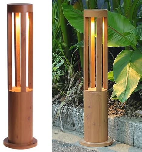 Lámpara de camino de paisaje moderno, luz de camino de pintura de madera de aluminio, IP54, resistente al agua, luminaria de bolardo, lámpara de césped LED de 7 W para camino al aire libre, jardín, po