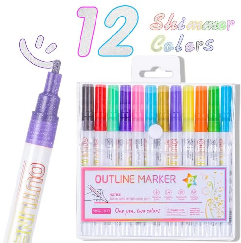 MICHIHOMIE Glitzerstifte Magische Stifte, Geschenke für Mädchen, 12 Outline Zauberstifte Metallic für Scrapbooking, Ostern Basteln Kinder, Basteln Mädchen 4-13 Jahre