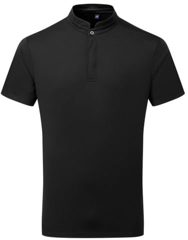 Workwear World Wicking & Breathable Mandarin Banded Collar Unisex Short Sleeve Chef Kitchen Work Tee T-Shirt (UK, Alpha, XXL, Regular, Regular, Black)