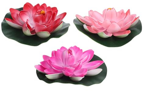 ROMISBABA 3pcs Floating Faux Lotus Flowers Pads Realistic Water Lily Decorations for Ponds and Aquariums Weather Resistant Easy to Install Artificial Plants and Colors