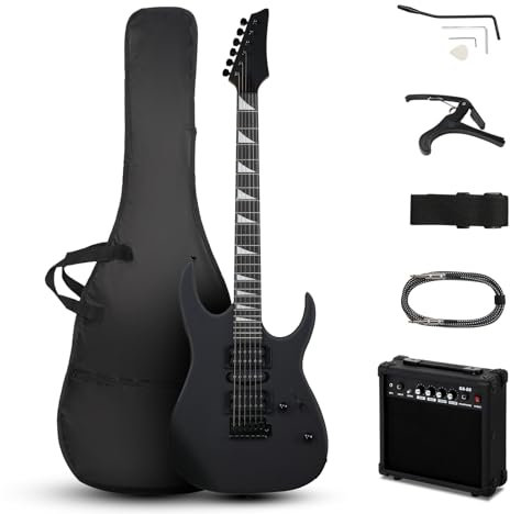 Bonnlo 39 Electric Guitar Beginner Kit with 20W Amp, HSH Pickups Electric Guitars with Cable Strap Picks Bag, Full Accessories for Beginner (Matte Black)