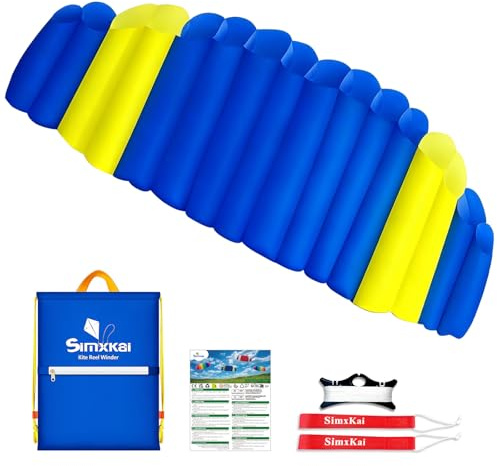 Simxkai Control Kite (2.5m) with Bag: Agile 210T Sport Kite for Beginners & Teens, Includes 2 Wrist Straps & Line Reel (Blue & Yellow)