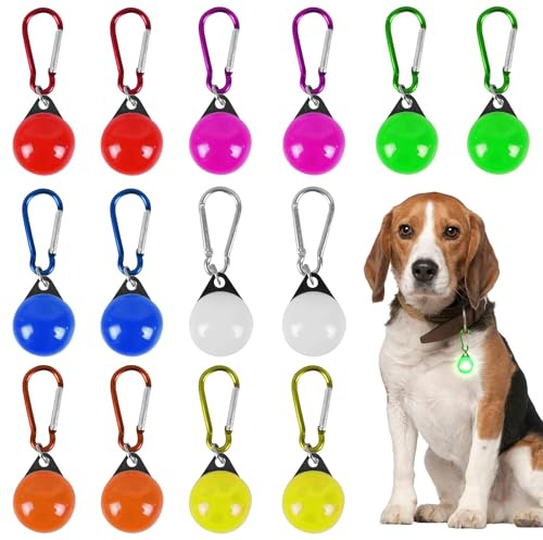 LEKEFETO 14 stycken hundlysande hängsmycken säkerhet: lysande hänge hund clip-on med 3 blinkande lägen, lysande halsband hundhänge, blinkande ljus skolväska hänge för hundar katter joggare campare – 7