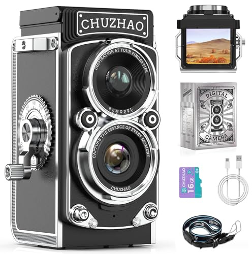 Mini Appareil Photo rétro Vintage, Appareil Photo Numérique Vintage, 12 MP 1080P FHD Appareil Photo numérique TLR Mise au Point Automatique avec avec Carte de 16 Go pour Débutants Adolescents