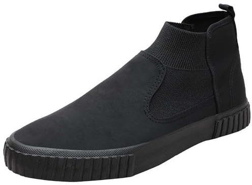 Trainers Men's Autumn High Top Canvas Trainer Shoes Platform Patchwork Trainers Wide Feet Casual Shoes Comfortable Skateboard Shoes Thick Base Non-Slip Walking Shoes Fashionable Outdoor Shoes, black