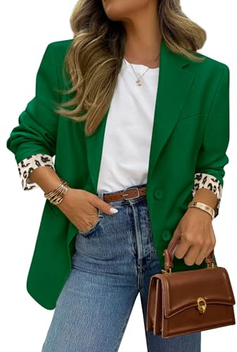 PRETTYGARDEN Blazers for Women 2026 Fall Work Office Suit Jackets Dressy Open Front Leopard Blazer Business Casual Outfits (Green,Large)