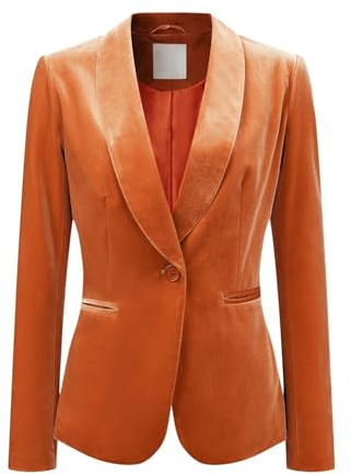 Botong Blazer en velours pour femmes col châle uni manteau d'affaires costume de mariage Noël, Orange, S