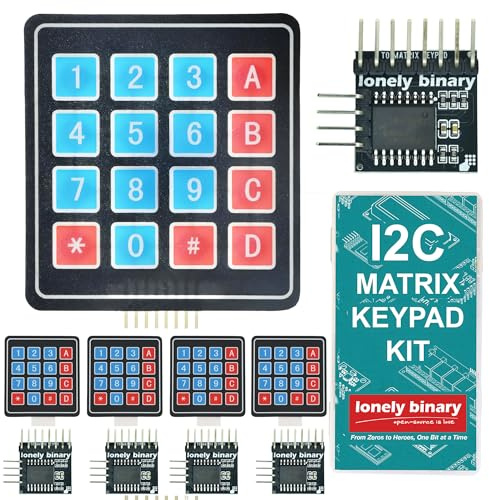 LONELY BINARY Kit de 10 teclados de matriz I2C Soft 4x4, 5 teclados de membrana suave de 4 x 4 16 teclas, 5 adaptadores I2C para ahorro GPIO para proyectos Arduino, Raspberry Pi, ESP32