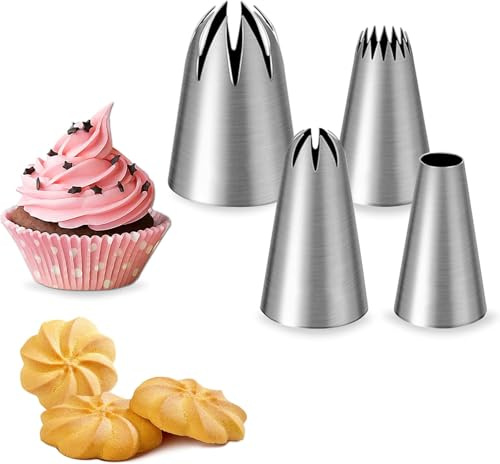4 Boquillas para Manga Pastelera,Acero Inoxidable sin Costuras Boquillas de Repostería Profesionales,Juego de boquillas decorativas para Decorar Torta Pasteles Cupcakes, Galletas, Pasteles y Crema