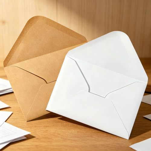 KQDRAVINE 60 kuvert C6, 11 × 16 cm kuvert i vitt och kraftpapper ogenomskinligt, kuvert utan fönster för kuvert jul bröllopskort
