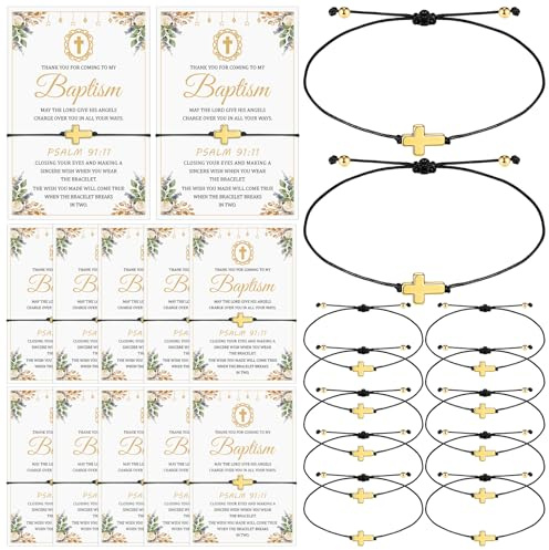 12 Sets Baptism Favors for Guests Bulk Include Adjustable Baptism Cross Bracelet with Thank You Card Adjustable Religious Bracelets Christening Bracelet Gifts for Baby Shower Prayer Bapti-sm Communion
