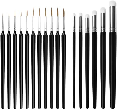 17 Pezzi Pennelli per Dipingere, 11 Pennello Rotondi in Nylon e 6 Dry Brush Pennello, Pennelli Acquerello Professionali per Pittura con i Numeri, Pennello da Modellismo per Acrilico Olio Guazzo