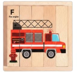 Colcolo Children Beech Wood Picture Puzzle With Vertical Blocks In Tray for Sorting Matching And Guided Image Assembly Suitable for classroom stations home education play, Transportation
