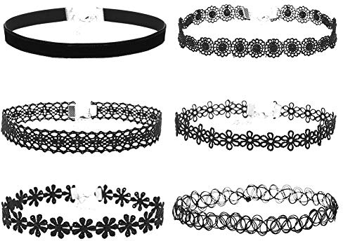 Soleebee Choker Halsketten Set Mode Velvet Halskette Gummi Stretch Samt Halsband Tattoo Spitze Kette Schmuck-Sets Damen Halskette Schmuck für Frauen Mädchen (6 Stück)