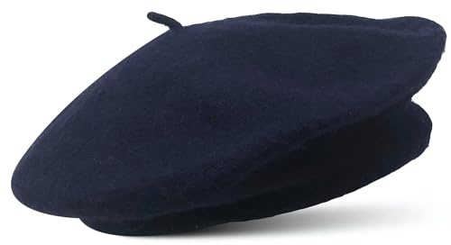 Dark Navy French Wool Beret Hat - Classic Stretchable - One Size Fits Most - Solid Color - Stylish Chic Parisian
