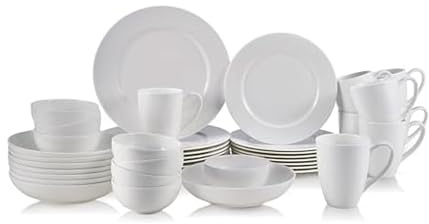 Mikasa Annabelle Bone China 40-Piece Dinnerware Set, Service for 8, Lightweight and Chip-Resistant White Porcelain with Elegant Design