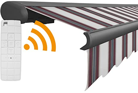 Arilco Elektrische Vollkassettenmarkise Kassettenmarkise Gelenkarmmarkise Markise Sonnenmarkise Sonnenschutz in vielen Farben und Größen wählbar in der Kassettenfarbe Anthrazit (5,5m x 3m, König)