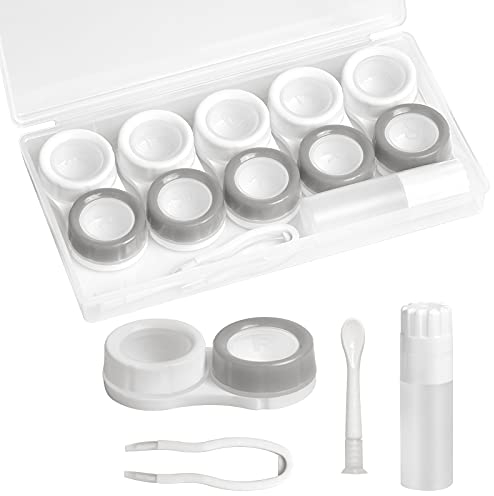 smatime 5 Pzi Scatola di Lenti a Contatto Custodia per Lenti a Contatto da Viaggio Astuccio per Lenti a Contatto Porta Lenti a Contatto Contenitore con Cappucci L e R, Pinzette, Bastoncini, Grigio