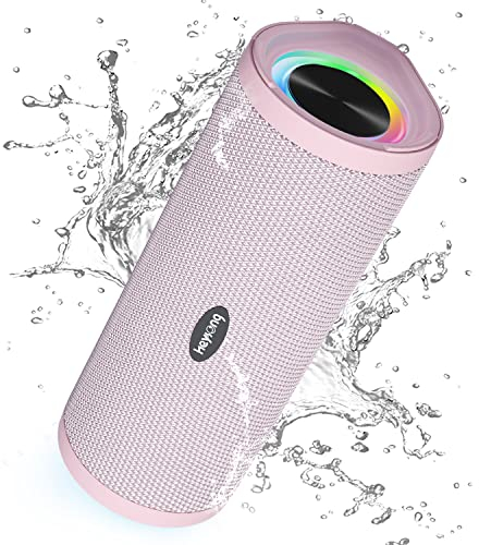 HEYSONG Tragbarer Bluetooth-Lautsprecher, wasserdicht, kabellos, Outdoor-Lautsprecher mit LED-Licht, verbesserter Bass, IPX7 schwimmend, 40 Stunden Spiel, TF-Karte, True Wireless Stereo für Party,