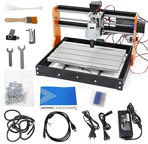 CNCTOPBAOS Upgraded 3018-PRO CNC Router Engraving Machine 300x180x45mm with Limit Switches,E-Stop,10000rpm Spindle for Wood Acrylic PCB Aluminum Desktop DIY Mini GRBL Control 3 Axis Milling Machine