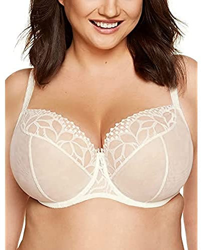 Gorteks Calypso-B2 BH weich Damen mit bügel, ohne polsterung, BH aus Mesh und Stickerei, für Große und Kleine Brüste, Komfort - 90D, Elfenbein