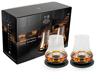 PEUGEOT- Whisky-Probierset - 2 Tasting-Sets (Whiskyglas + Kühlsockel + Untersetzer) + Verkostungsbooklet - Whisky-Geschenkset