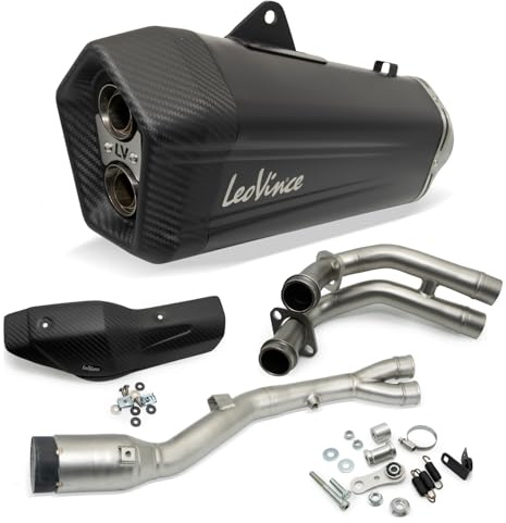 impianto di scarico LeoVince sistema completo SBK LV-12 Black Edition, acciaio inossidabile nero, tappo in carbonio, 2/1, con omologazione per Yamaha TMAX 560/Tech Max con cat