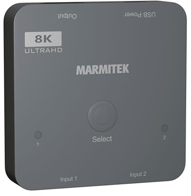 Marmitek Connect 720 - HDMI Switch 8K60-4K120 Gaming - HDMI 2.1 Switch 2 In 1 Out - 48 Gbit/s VRR ALLM QMS QFT - Auto-Umschaltung - Dolby Vision HDR10+