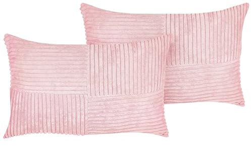 Beliani Set of 2 Throw Cushions Decorative Pillows Corduroy 50 x 30 cm Pink Millet