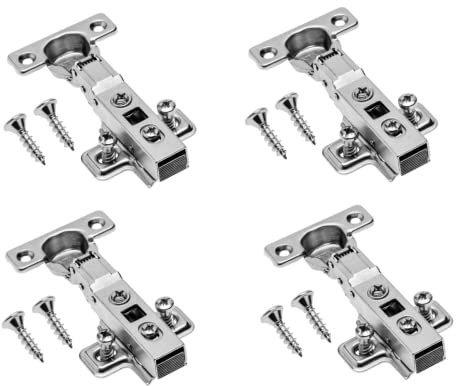 GTV - 4 x Minischarnier mit Dämpfung, Topfdurchmesser 26 mm -Scharnier Mittelanschlag - Montageplatte H=0 mit Euroschrauben - stiller Verschluss - Clip-On-Kette