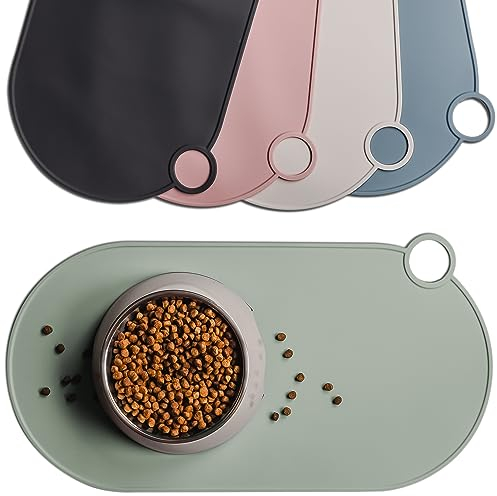 ne&no Napfunterlage Silikon | für Katzen und kleine Hunde | Katzennapf Unterlage wasserdicht | Futtermatte rutschfest | Silikonmatte mit Aufhängeschlaufe 49 x 25 cm (sage Green)