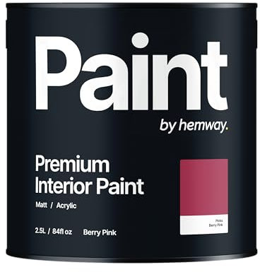 Hemway Berry Pink Paint 2.5 L, Indoor Matt Finish, One Coat, Wall Paint, Acrylic & Water-Based Emulsion, Quick Dry & High Coverage for the Kitchen, Bathroom & Bedroom Walls & Ceiling