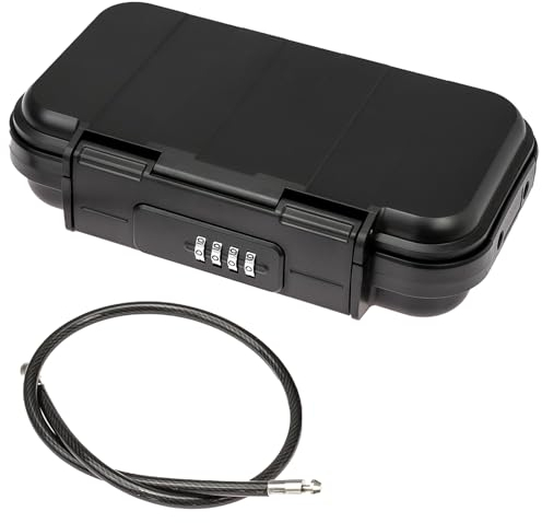 HMF 318-02 Tragbarer Safe mit Zahlenschloss, wasserdichter Mini Tresor mit Drahtseil | 23,5 x 14,5 x 5,8 cm