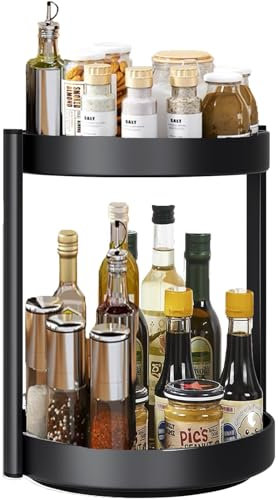 Szjinbao Lazy Susan Spice Rack, Kitchen Cabinet Spice Organizer, 2 Tier 360°Rotating Spice Rack for Dining Room Countertop Kitchen Storage and Organization