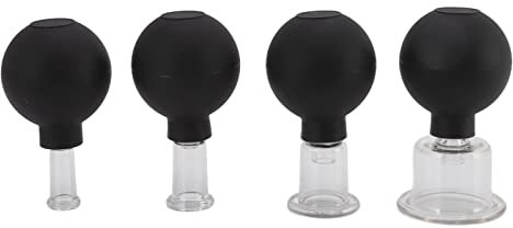 Set di coppette in vetro da 4 pezzi Coppettazione con aspirazione sottovuoto per massaggio con sfere in silicone nero per la pelle del viso