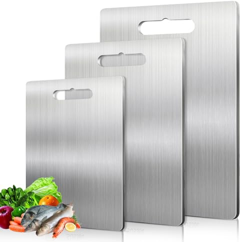 MEYAGOT 3 st skärbräda i titan för kök, skärbräda i rostfritt stål, kökskärbräda i rostfritt stål, för kött, frukt, grönsaker, barnmat, diskmaskinssäker