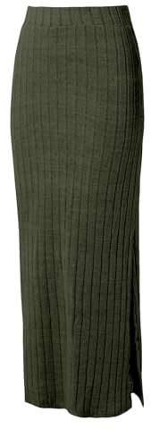 KBOPLEMQ Falda elástica para mujer, cintura alta, falda maxi con hendidura, informal, falda de punto, falda lápiz larga, falda lápiz casual, otoño invierno, cálido, elegante, faldas, vintage, retro,