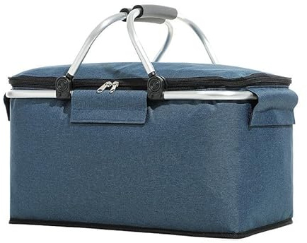 Cestino per la spesa, 20 l, pieghevole, per la famiglia, borsa per la spesa, isolante, per conservare il calore, con manici imbottiti, per viaggio/picnic/shopping (blu)