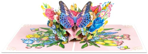 DLYMXGC Fjäril och rosa guld rosor buske pop up-kort, pappersblomma bukett gratulationskort med tomt anteckningskort och kuvert, perfekt present för att fira kärlek, födelsedag, årsdag, alla hjärtans