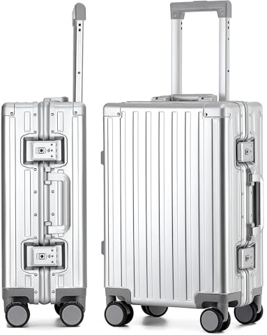VATILIN 20 Inch Premium All Aluminum Carry On Luggage 22x14x9 Airline Approved Zipperless Hard Shell Suitcase with TSA Lock Silent Spinner Wheels for Business Travel,Silver