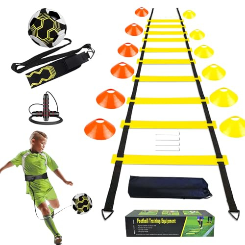 HOTGOSP Kit Entrainement Foot, Plot Sport Entrainement Football Enfant, Echelle de Rythme, Football Entrainement Ceinture, Corde à Sauter, Equipement Foot Cadeaux de Football pour Enfant et Adultes