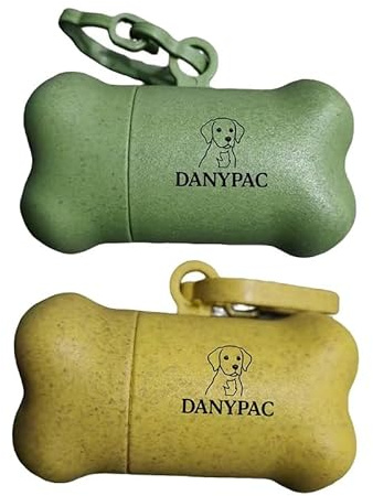 DANYPAC Dispensador de Bolsas para Excrementos de Perro, Forma de Hueso, 2 Unidades, Colores Pastel, con Mosquetón (Amarillo Verde)