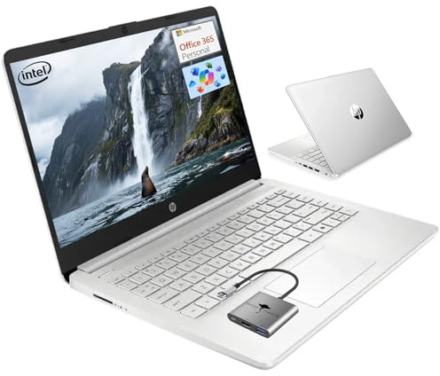 HP 14 Student-Laptop Back to School, Quad-Core Processor (Beat i3) 4GB RAM 128GB SSD, Laptops for Student with 1-Year Office 365 Copilot AI Win11, Natural Silver