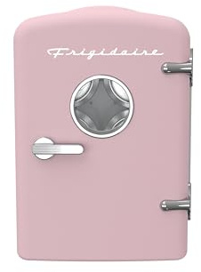 Frigidaire EFMIS171 Retro Mini Portable Personal Fridge - Ideal for Home, Office or Dorm - Includes Carrying Handle, AC/DC Wall/Car Charger (Pink)