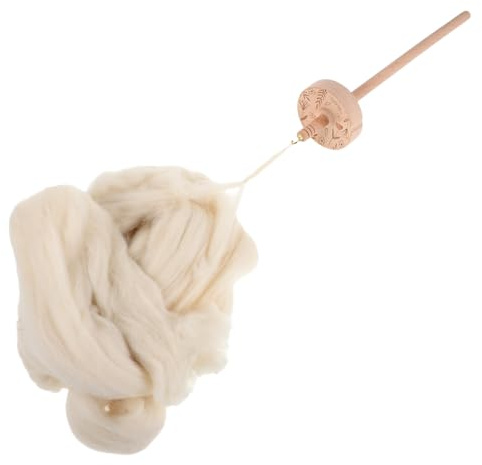 OATIPHO Set Utensili in Legno per Filatura a Mano con Fuso a Caduta Inciso, Porta Filo con Strisce di Lana 50g, Accessori per Maglieria Portatili per Progetti di Cucito e Tessitura