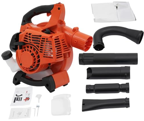 Soffiatore per foglie a benzina, 25,4 cc, 2 tempi, 7500 giri/min, con serbatoio del carburante da 0,9 l, aspiratore per foglie con sacchetto di raccolta per la cura del prato, pulizia delle foglie e
