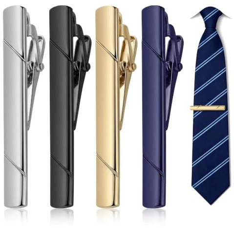 Tie Clips, 4 Color Long Tie Bar Clip Set for Men, Necktie Pins Best Gift for Lover, Men's Tie Accessories for Men Daily Life, Business, Meeting, Anniversary, Engagement(Blue, Gold, Silver, Black)