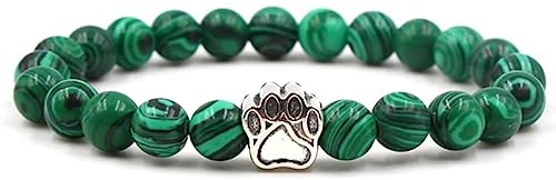Bracelet de bijoux en pierre naturelle avec pendentif patte pour elle et lui, partenaire de pierres véritables 8 mm, cadeau de couple homme femme - 19 cm