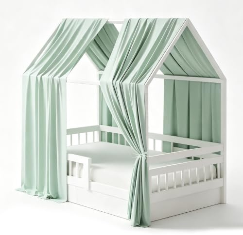 MIUUIPI Dosel para cama de casa, 2 piezas, muselina para camas de casa para niñas y niños, cortina de cama con dosel, cortinas para cama infantil, decoración de habitación infantil (verde, 135 x 350