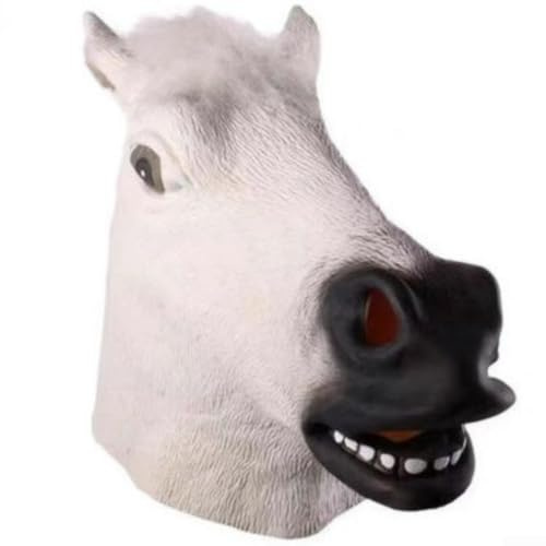 Handmålad djurmask för häst med fuskpäls, man handmålad (vit häst) | Vinylmaterial, handmålad design, roligt utseende, perfekt för förklädnader, garanterat leende